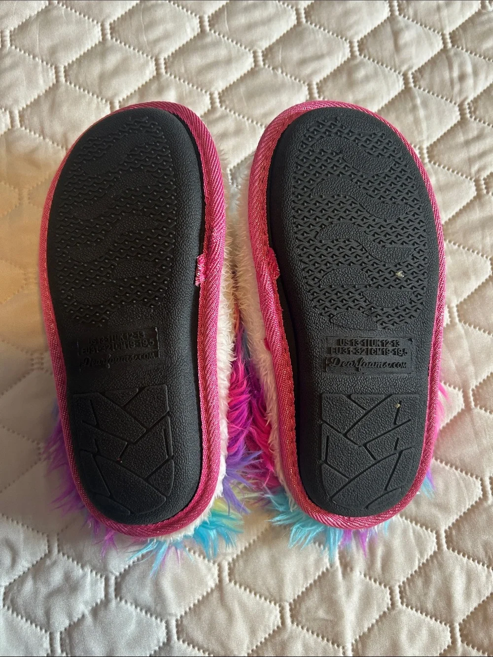 dearfoams Kids Unicorn Slippers - Rainbow Fur and Cream